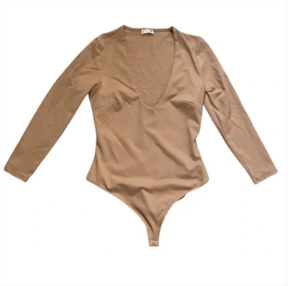 NWOT Free People Brown Plunging Bodysuit Sz S